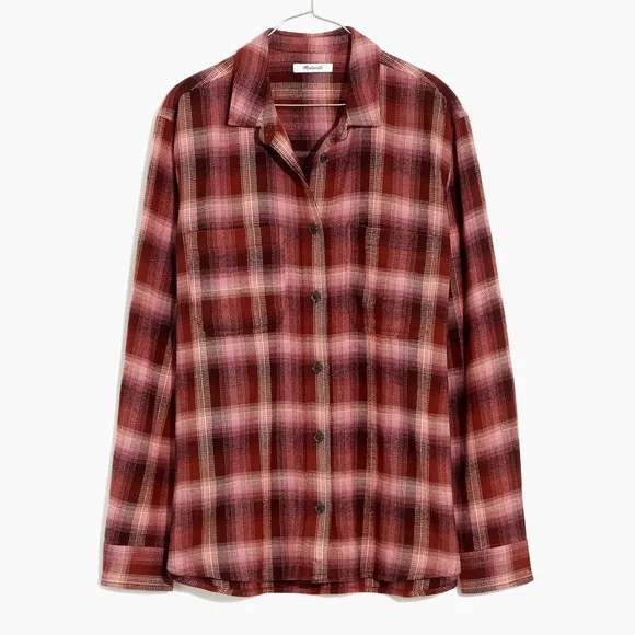 Flannel Oversized Ex-Boyfriend Swing Shirt Buffalo Check Medium - Picture 2 of 8